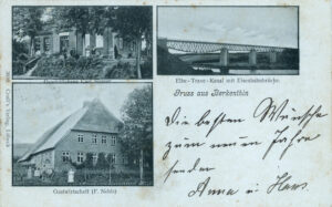 Ak Geschäftshaus Carl Siemer, Gastwirtschaft Fritz Nehls, Bahnbrücke 1900 Quelle: G. Weinberger